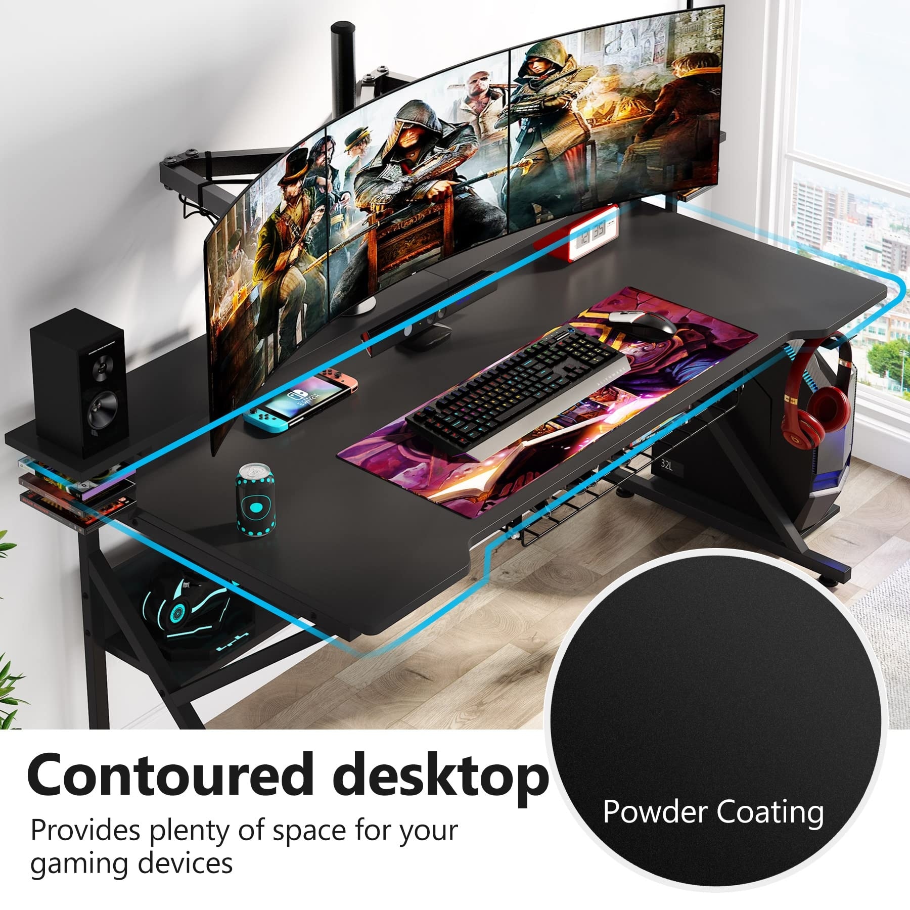 Homcom Gaming Computer Desk, Home Office Gamer Table Workstation