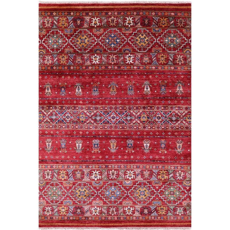 Golden Nile Red Khorjin Hand Knotted Wool Rug - 5' 8" X 8' 4"