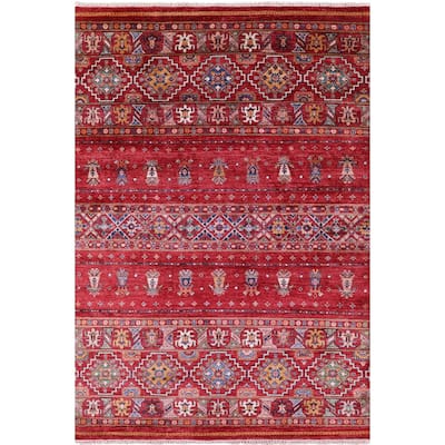 Golden Nile Red Khorjin Hand Knotted Wool Rug - 5' 8" X 8' 4"