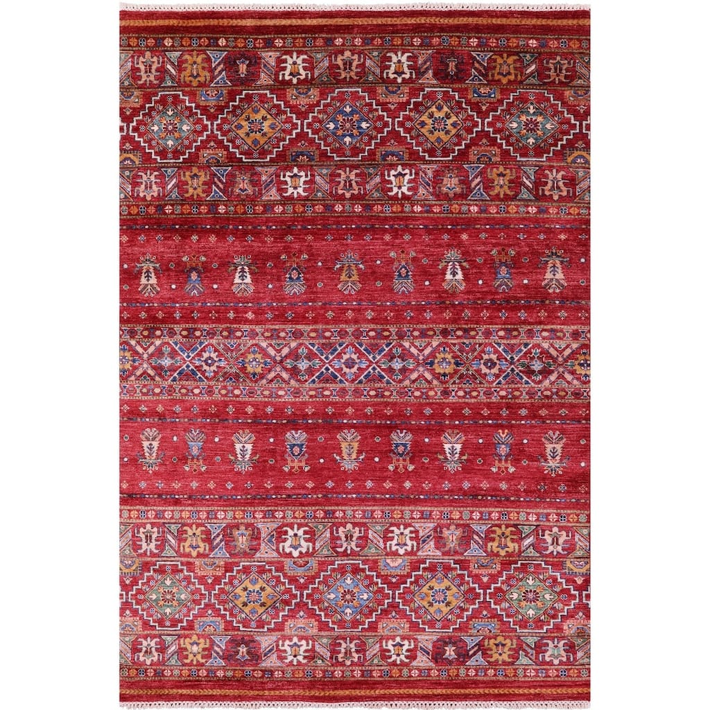 Golden Nile Red Khorjin Hand Knotted Wool Rug - 5' 8" X 8' 4"