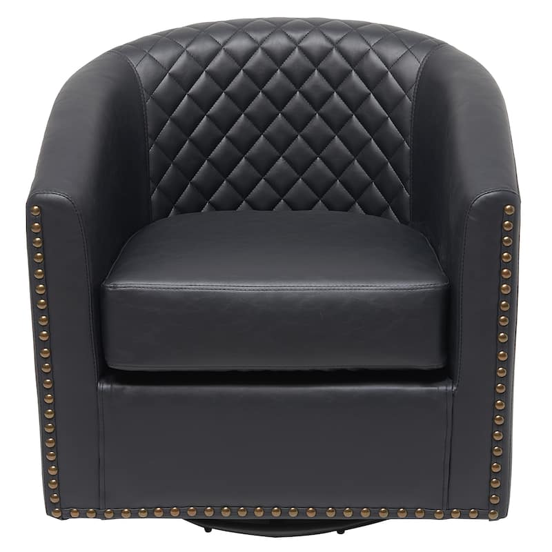 KINWELL 29" Wide Tufted PU Leather Swivel Barrel Chair