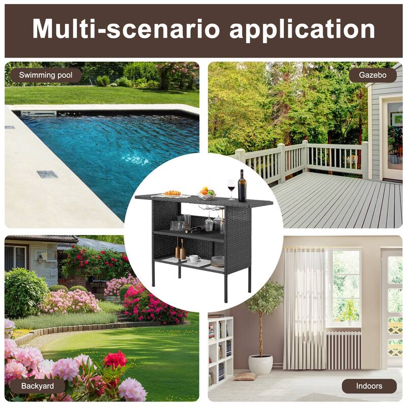 AVAWING Patio PE Wicker Bar Table Rattan Bar Counter Table