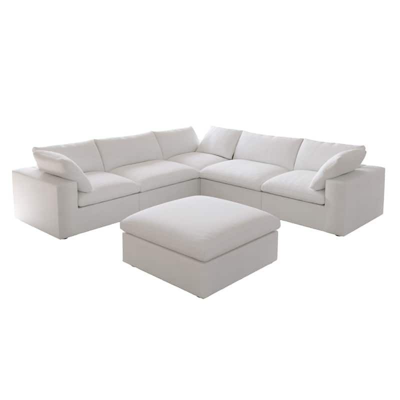Large Down Filled Corner Sectional Sofa Couch with Ottoman for Living Room Set