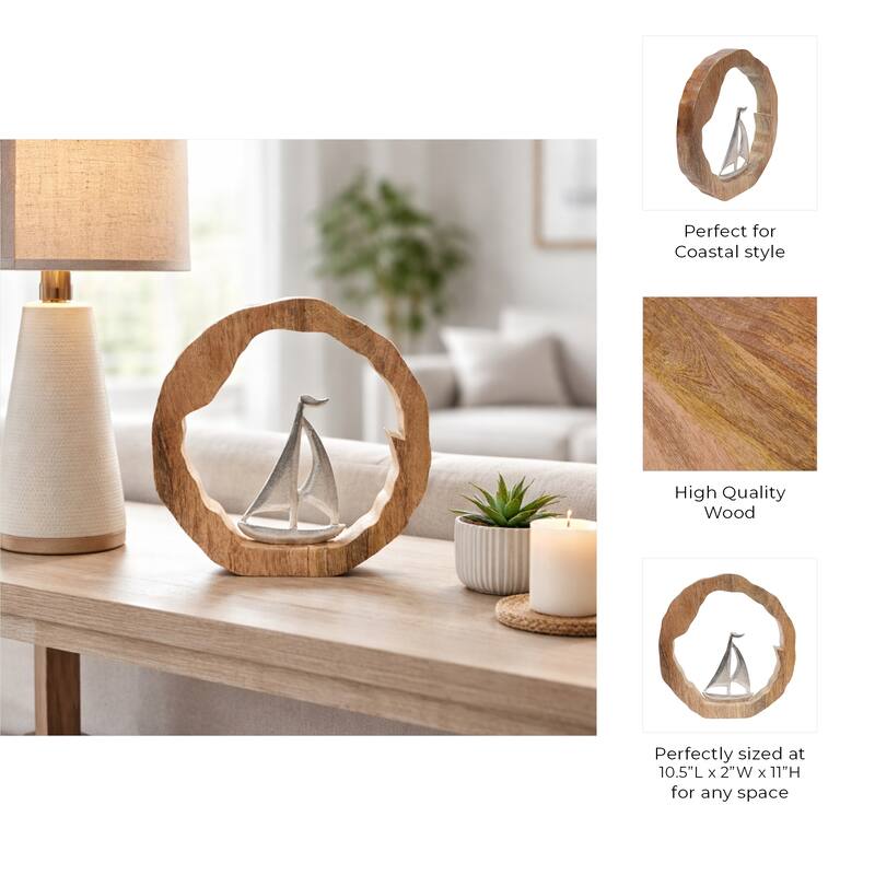 Decorative Figurine on Round Wooden Stand Sculpture