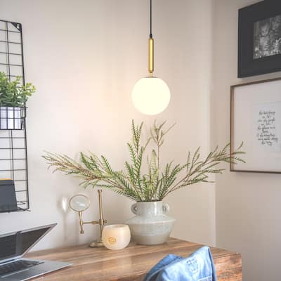 YANSUN 1-Light Gold Globe Pendant Light Mid-century Modern Hanging Lighting Fixture for Kitchen Island Living Room Dining Room
