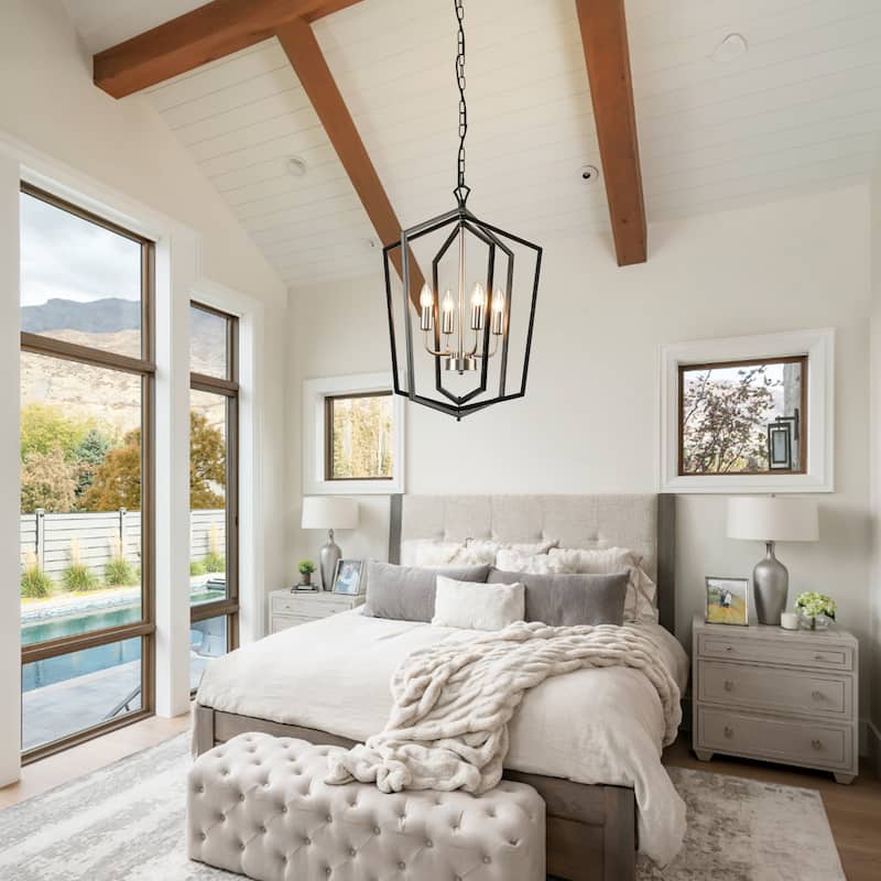 4-Light Farmhouse Lantern Chandelier - N/A