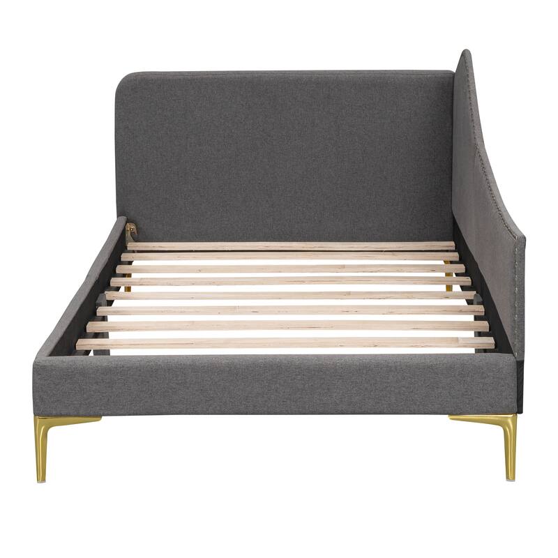 Twin Size Upholstered Daybed with Headboard, Armrest, and Support Legs in Grey