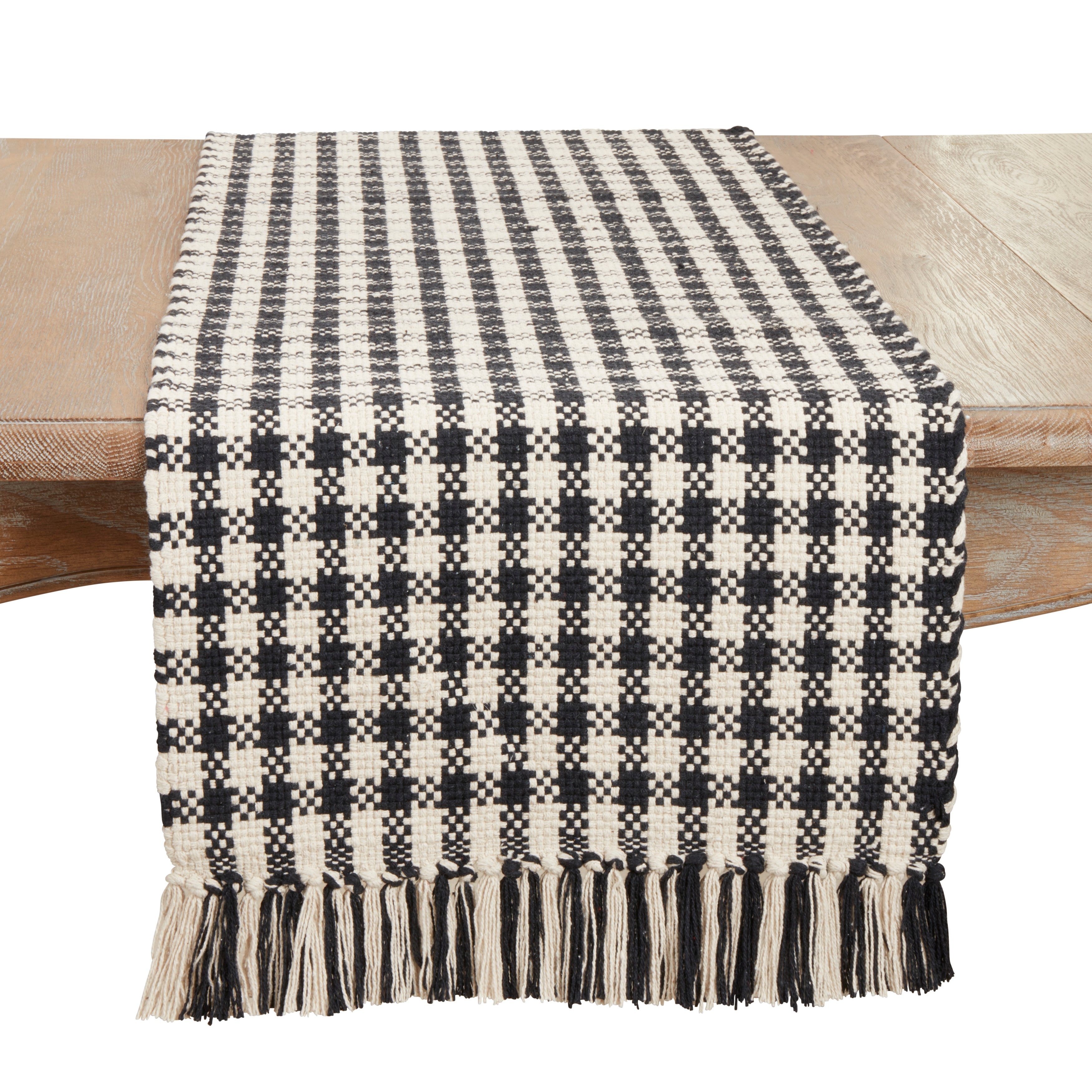 Classic Houndstooth Fringe Table Runner - 16"x72"