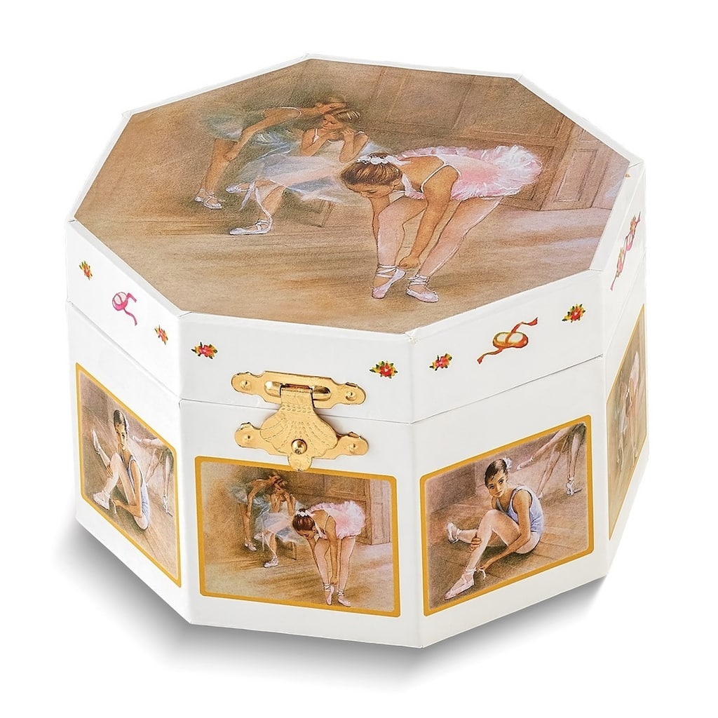 Curata ChildrenS Ballet Themed Graphic Wrap Mirror Twirling Ballerina Octagonal Music Box (Plays Swan Lake)