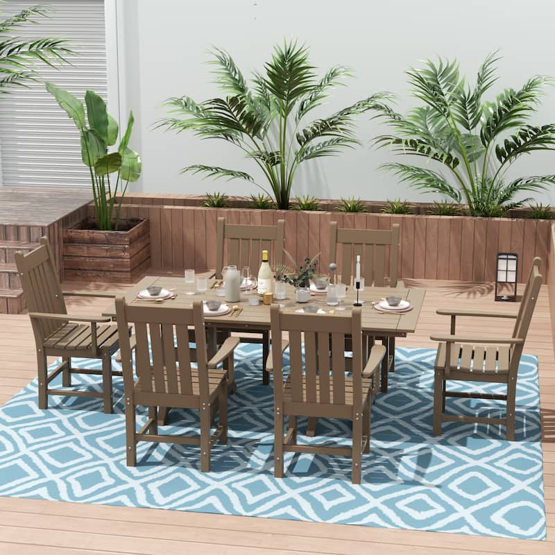 Laguna Hdpe All Weather Outdoor Patio Dining Set with Rectangle Table, Arm Chairs (7-Piece Set) - Weathered Wood