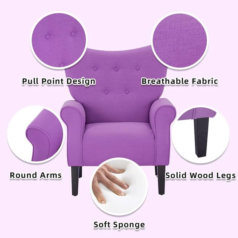 Erommy Wing back Arm Chair, Upholstered Fabric High Back Chair with Wood Legs