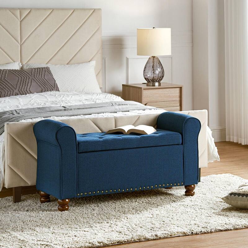 Silvia Upholstered Bench with Storage Space - NAVY