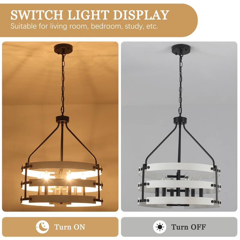 6-light Farmhouse Circle Foyer Pendant Light Hanging Island Chandelier for Dining Room