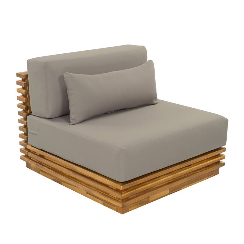 Christopher Knight Home - Outdoor 2-Piece Wood Conversation Set with Cushions and Side Table