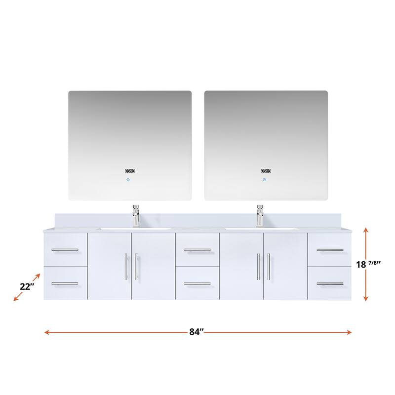 Geneva 84 in. W x 22 in. D Dark Grey Double Bath Vanity, Cultured Marble Top, Faucet Set, and 36 in. LED Mirrors - 84 Inch - Navy Blue