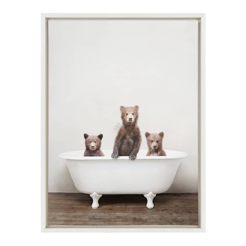 Kate and Laurel Sylvie Three Little Bears in Vintage Bathtub Framed Canvas by Amy Peterson