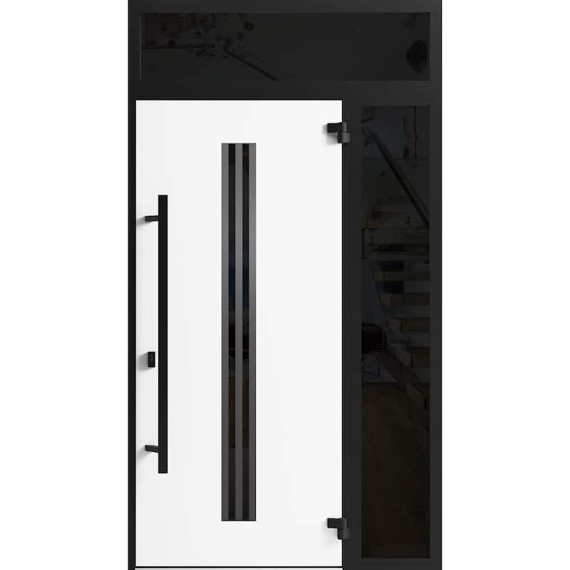 Front Exterior Prehung Steel Door Ronex 1055 Teak Entry Metal Painted W36xH80 Left hand Inswing