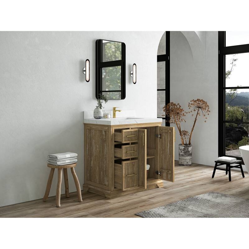 Willow Collections 36 x 22 Alys Solid Teak Center Sink Right Bathroom Vanity with Countertop