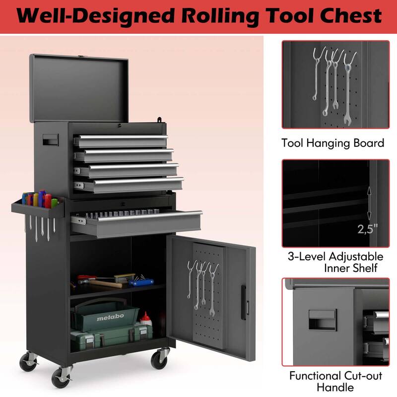 Costway 5-Drawer Rolling Tool Chest Cabinet Metal Tool Storage Box - See Details