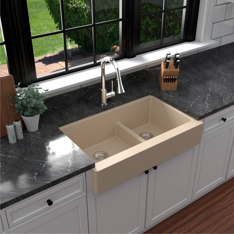 Karran Retrofit Apron-Front Quartz Double Bowl Kitchen Sink