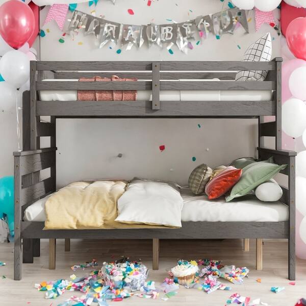 slide 2 of 23, Wood Twin XL over Queen Bunk Bed with Ladder Grey