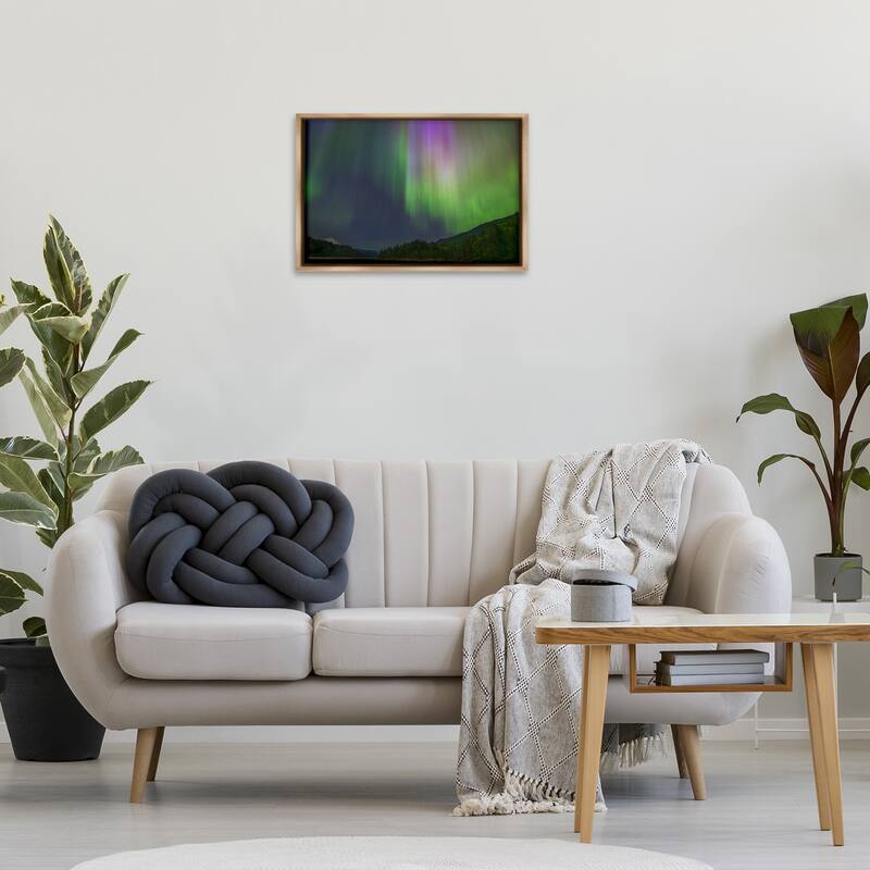 Stupell Green Glowing Northern Lights Framed Floater Canvas Wall Art Design By Nancy Crowell