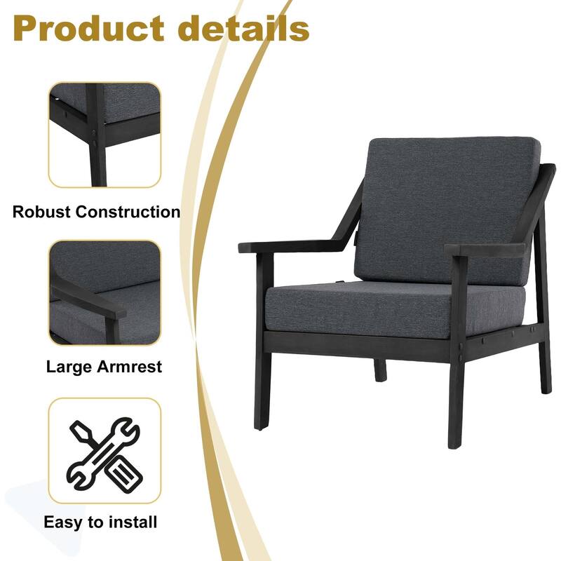 Outdoor Patio Club Chair Arm Lounge Cushion Chair (Set of 2)