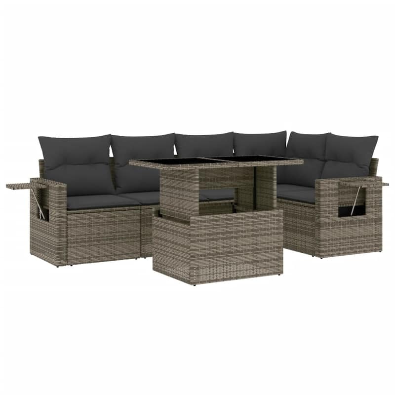 vidaXL Patio Sofa Set with Cushions Outdoor Furniture 6 Piece Poly Rattan
