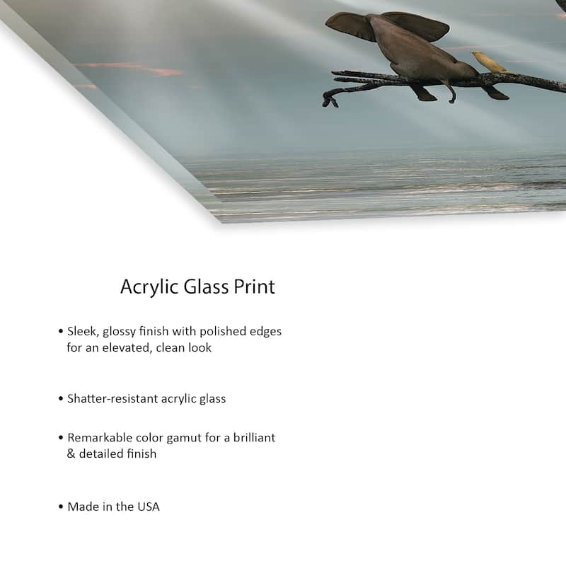 Elephant And Dog Are Sitting On A Tree Fleeing A Flood Print On Acrylic Glass by Mike Kiev