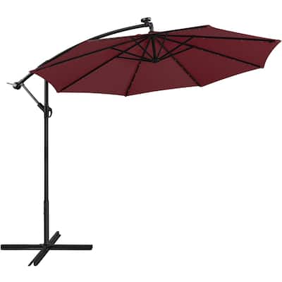 Yaheetech 10Ft Patio Offset Umbrella with 32 LED Lights Outdoor Hanging Cantilever Umbrella