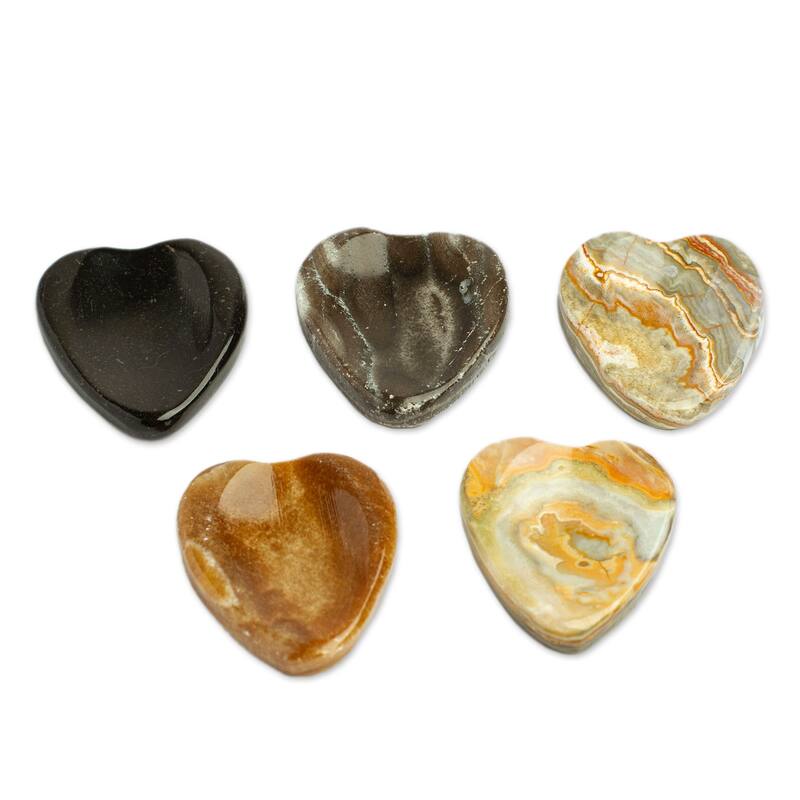 Novica Handmade Elegant Heart Amulet Stress-Relieving Stones (Pair)