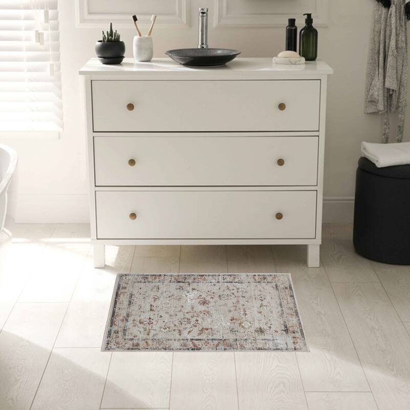 Superior Swan Floral Non-Slip Machine Washable Indoor Area Rug or Runner