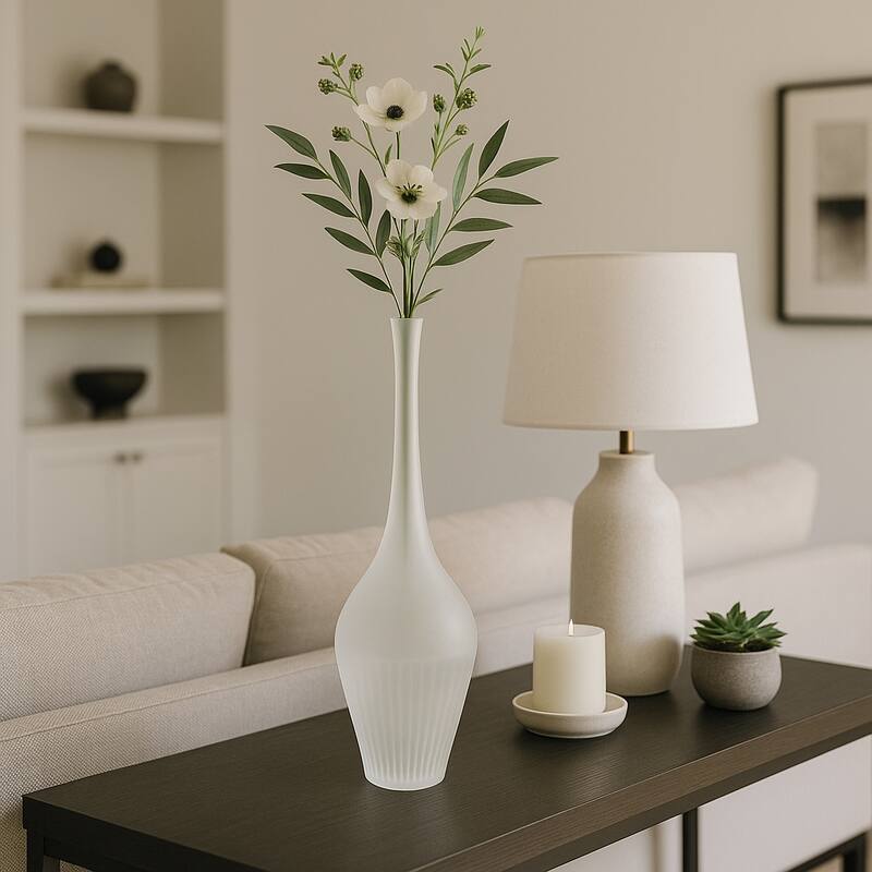 Frosted Flower Glass Vase - Elegant Sculptural Vase for Home Decor