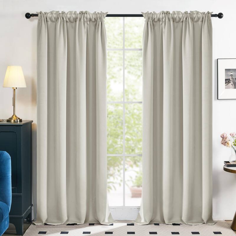 Deconovo Solid Rod Pocket Curtain Panel Pair, Set of 4 Panels - 52x95 Inch - Light Beige