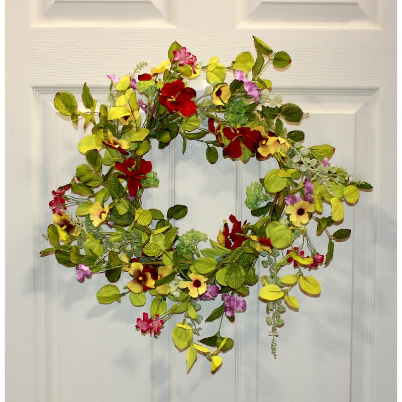22" Mixed Wreath with Pansy, Multi - 22