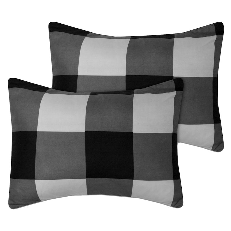 Sweet Home Collection 4 Piece Buffalo Check Comforter Set (Black and Grey)