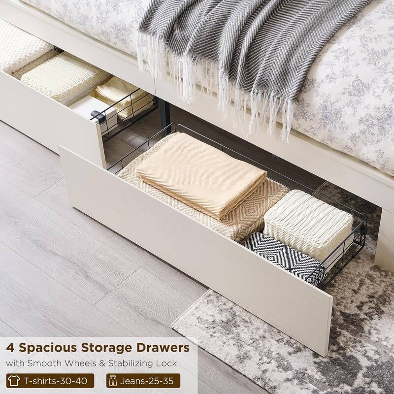 Modern Queen Size Bed Frame, 52" Tall Arched Recessed Headboard