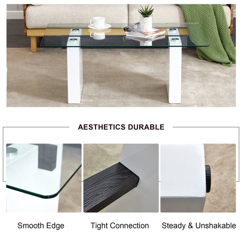 43.3" Modern Rectangular Coffee Table with MDF Decorative Columns and Thick Base Support