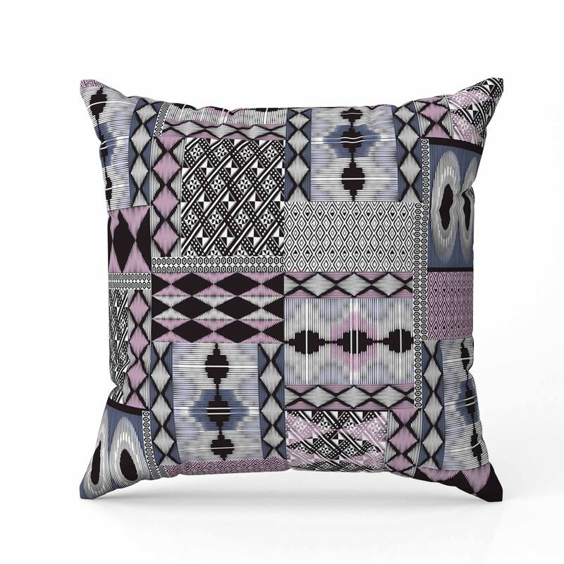 Patched Perfection Indoor/Outdoor Reversible Throw Pillow Pink and Blue
