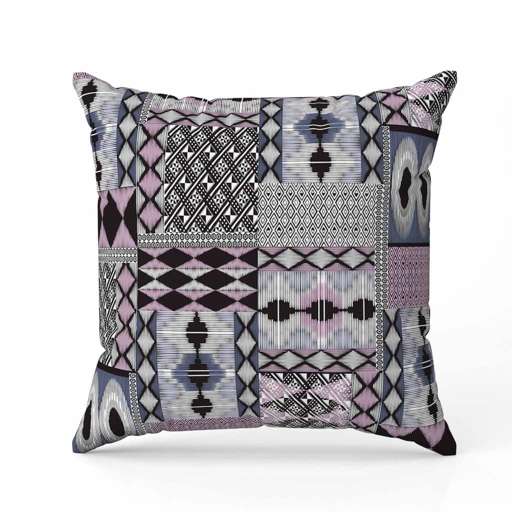 Patched Perfection Indoor/Outdoor Reversible Throw Pillow Pink and Blue
