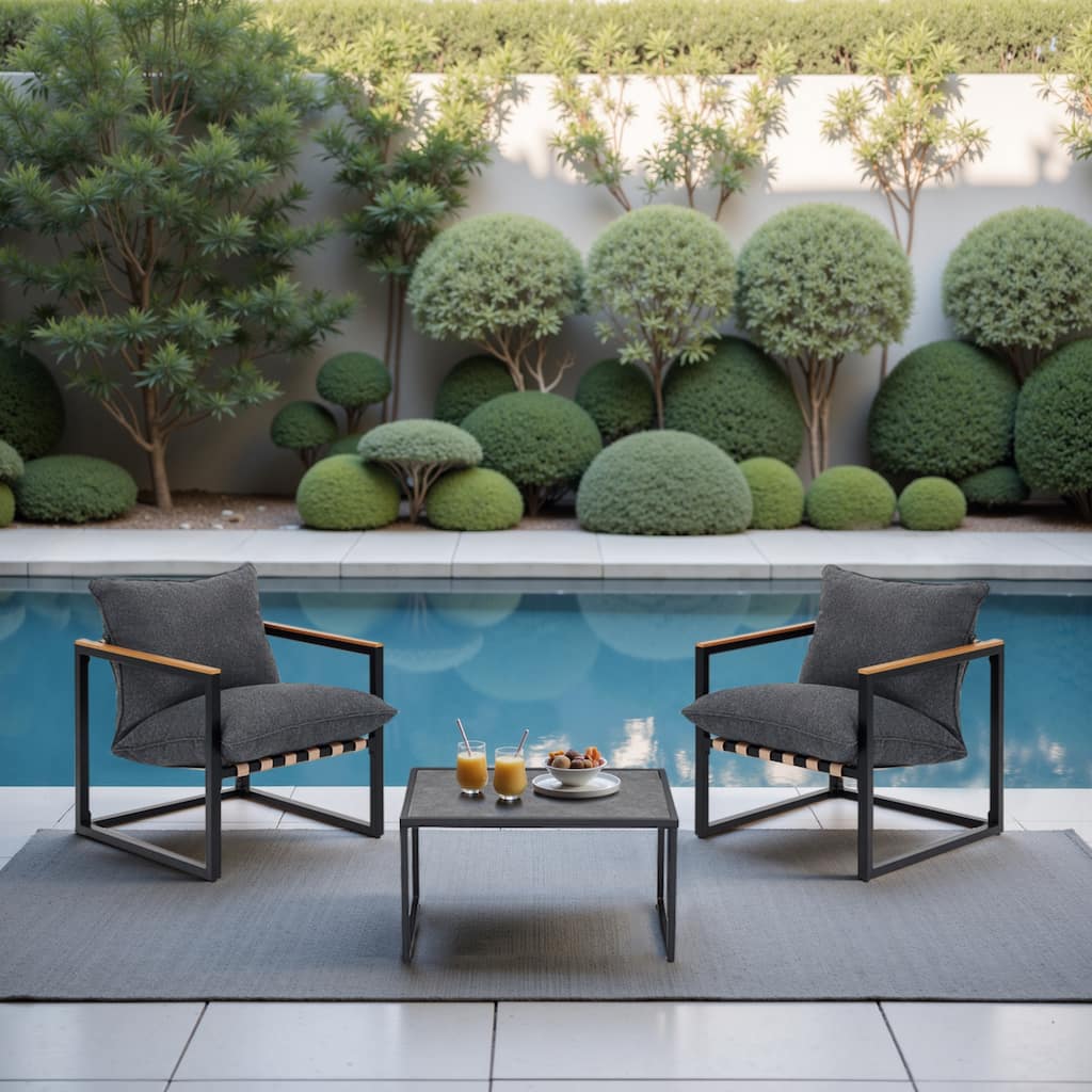 3 Piece Patio Bistro Set With Side table, All Weather Webbing Patio Conversation Set