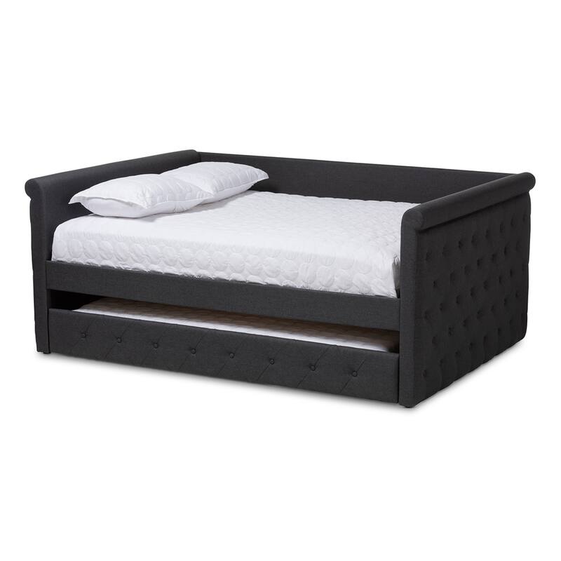 Modern and Contemporary Fabric Upholstered Size Daybed - Trundle-Dark Grey - Full