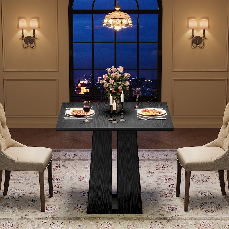 31.5" Rustic Wooden Square Dining Table with Pedestal Base - 31.5 Inch