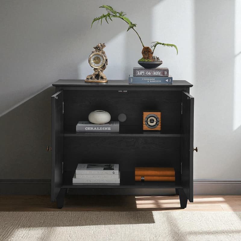Retro Wooden Sideboard Buffet Cabinet, Geometric Accent Storage Credenza with Adjustable Shelf, Entryway/Dining/Media Console