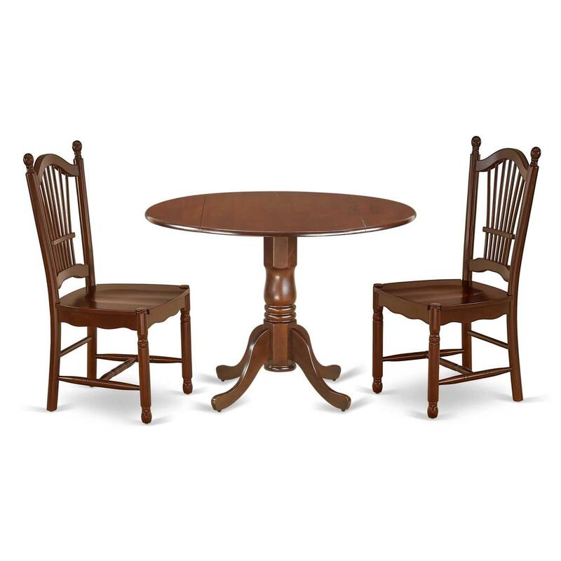 Family Dining Table Set - 42 Inch Round Table with 2 Chairs, Drop Leaf Design, Wood Seats, Cozy Gathering Table