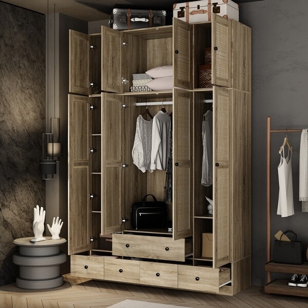 Natural Charm Wooden Armoire Breathable Rattan Design Ample Storage On Sale Bed Bath Beyond 39982993