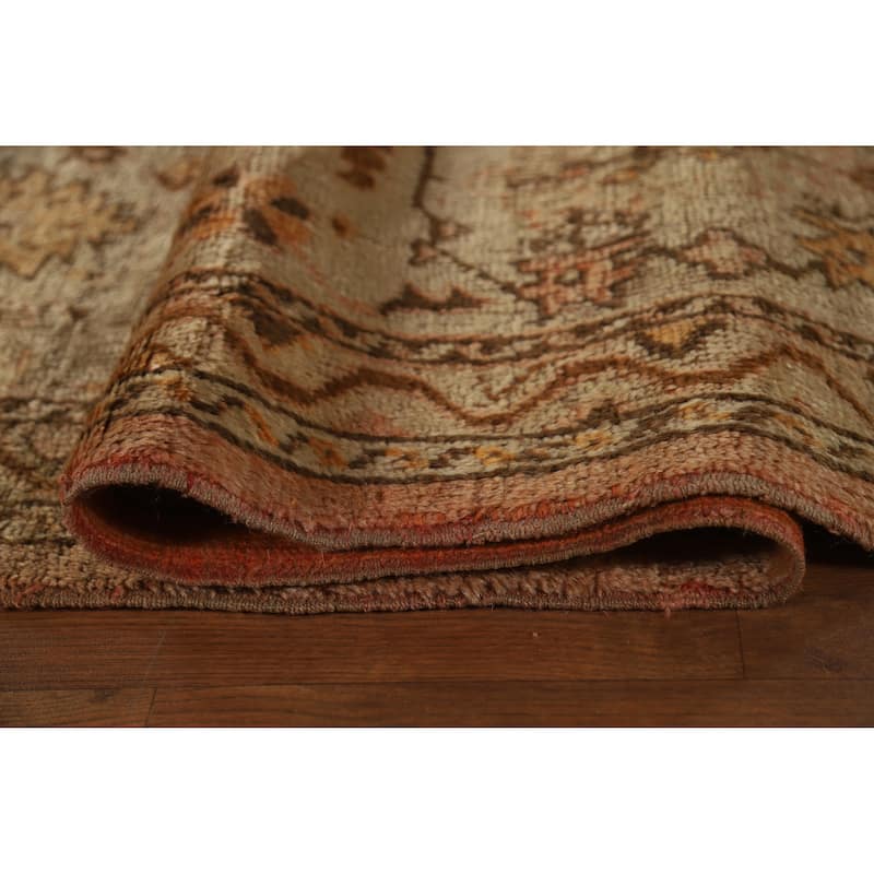 Pre-1900 Antique Vegetable Dye Oushak Turkish Rug Handmade Wool Carpet - 11'10" x 13'6"
