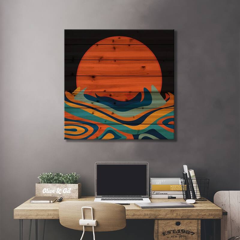 Blood Moon Print On Wood by Alisa Galitsyna - Multi-Color