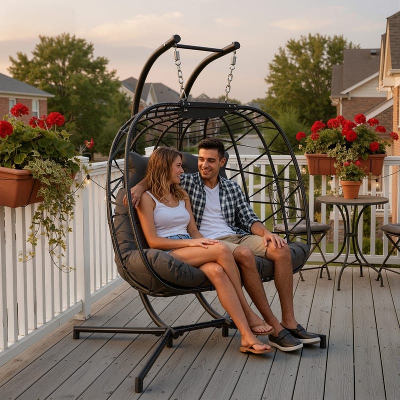 Oversized Outdoor Double Hanging Egg Chair with Cushions, 700 lbs Capacity Swing Chair for Indoor or Patio