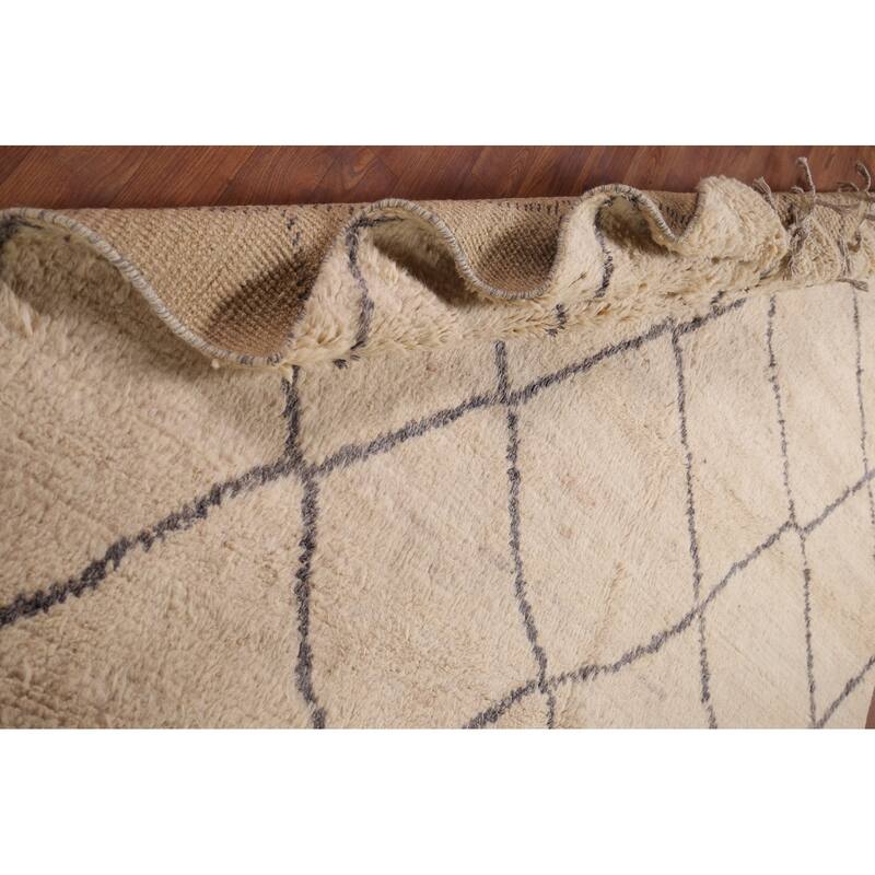 All-Over Trellis Moroccan Area Rug Handmade Wool Carpet - 5'10" x 9'0"